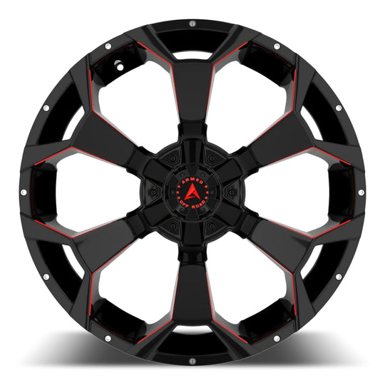 A123-2010-10-140 - Armed OffRoad Bomber 20X10 Blank ET 0mm Gloss Black Red Milled - Armed OffRoad Wheels Canada