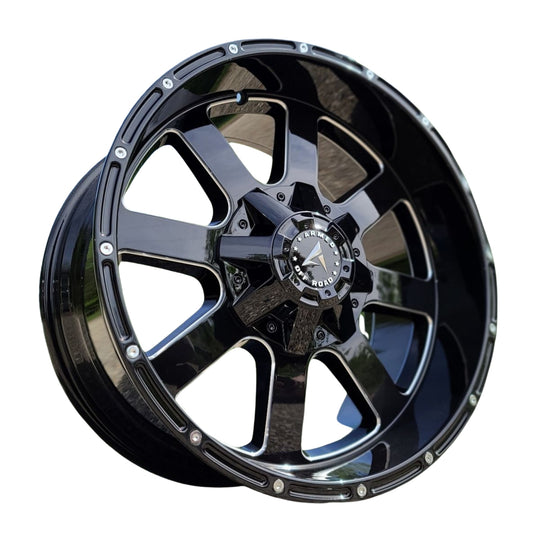 A131-2010-35-134 - Armed OffRoad Brigade 20X10 8X165.1 ET -24mm Gloss Black Milled - Armed OffRoad Wheels Canada