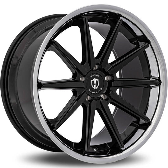 C24-201051143573BSCL - Curva C24 20X10.5 5X114.3 35mm Gloss Black Stainless Chrome Lip - Curva Wheels Canada