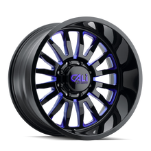 Charger l&#39;image dans la galerie, 9110-2185BTB - Cali Off-Road Summit 20X10 5X139.7 -25mm Gloss Black With Blue Milled Spokes - Cali Off-Road Wheels Canada