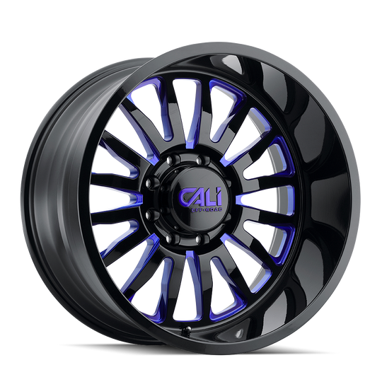 9110-2185BTB - Cali Off-Road Summit 20X10 5X139.7 -25mm Gloss Black With Blue Milled Spokes - Cali Off-Road Wheels Canada