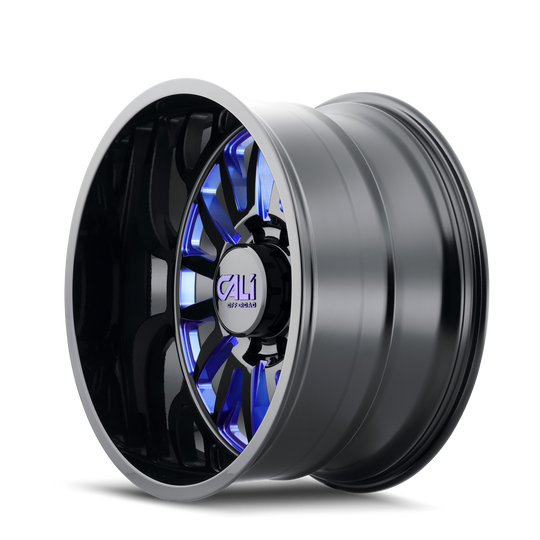 9110-2136BTB - Cali Off-Road Summit 20X10 6X135 -25mm Gloss Black With Blue Milled Spokes - Cali Off-Road Wheels Canada