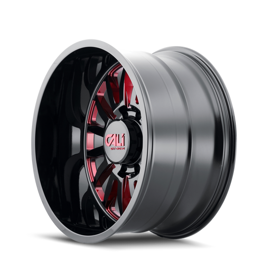 9110-2185BTR - Cali Off-Road Summit 20X10 5X139.7 -25mm Gloss Black With Red Milled Spokes - Cali Off-Road Wheels Canada