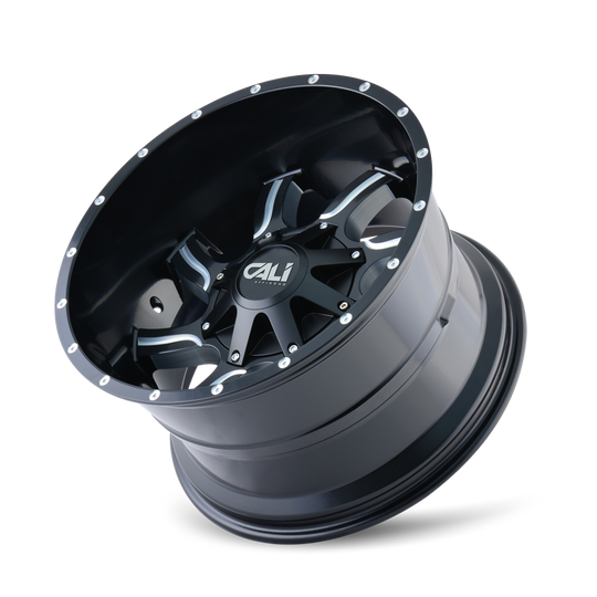9102-2952M18 - Cali Off-Road Twisted 20X9 5X127 / 5X139.7 ET 18mm Satin Black with Milled Spokes - Cali Off-Road Wheels Canada