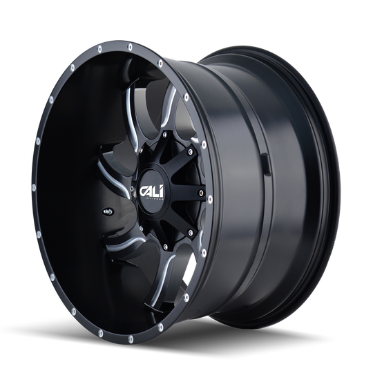 9102-2252M - Cali Off-Road Twisted 20X12 5X127 -44mm Satin Black With Milled Spokes - Cali Off-Road Wheels Canada