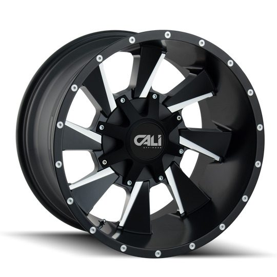 9106-22276M - Cali Off-Road Distorted 22X12 8X165.1 -44mm Satin Black With Milled Spokes - Cali Off-Road Wheels Canada