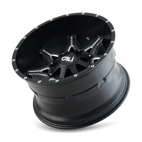 9107-2937M18 - Cali Off-Road Obnoxious 20X9 6X135 18mm Satin Black With Milled Spokes - Cali Off-Road Wheels Canada