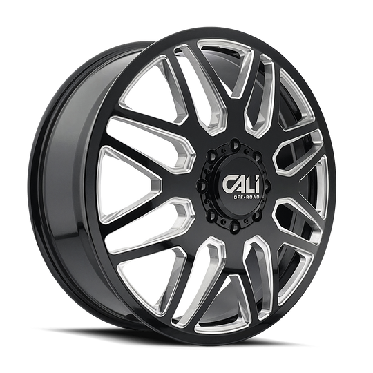 9115D-24877BMF115 - Cali Off-Road Invader Dually 24X8.25 8X200 /  ET 115mm Gloss Black Milled - Cali Off-Road Wheels Canada