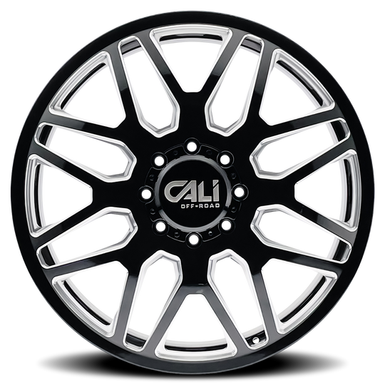 9115D-22879BMR232 - Cali Off-Road Invader Dually 22X8.25 8X210 /  ET -232mm Gloss Black Milled - Cali Off-Road Wheels Canada