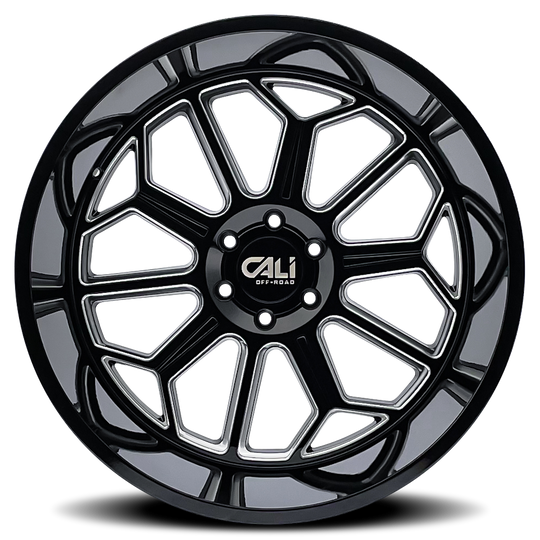 9117-2170BM - Cali Off-Road Auburn 20X10 8X170 /  ET -25mm Gloss Black Milled - Cali Off-Road Wheels Canada