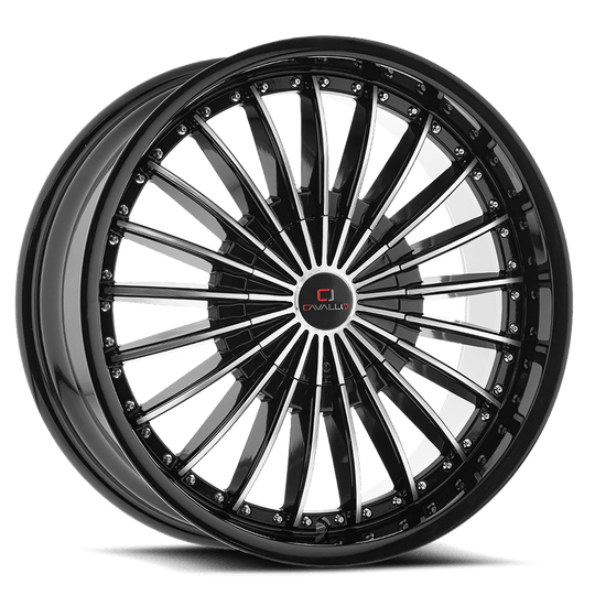 CLV-32228551081143+38BM - Cavallo CLV-32 22X8.5 5X108 ET 38MM Gloss Black & Machined - Cavallo Wheels Canada