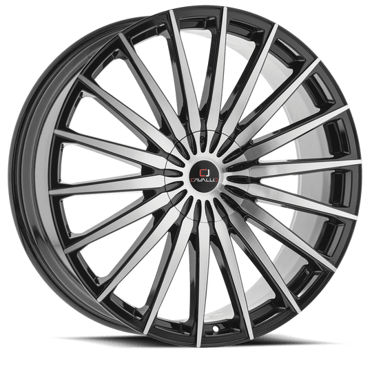 CLV-C-34208551081143+35BM - Cavallo CLV-C-34 20X8.5 5X108 35mm Gloss Black & Machined - Cavallo Wheels Canada