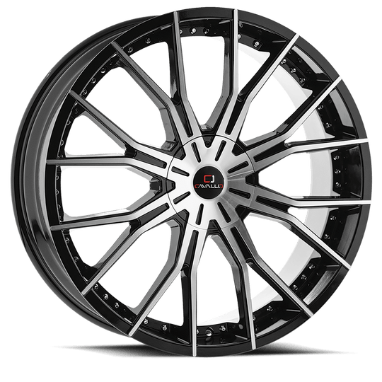 CLV-36188051081143+35BM - Cavallo CLV-36 18X8 5X108 35mm Gloss Black & Machined - Cavallo Wheels Canada