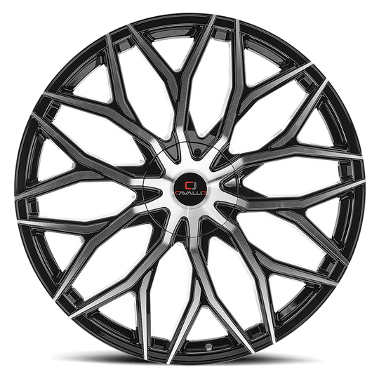CLV-37228551081143+38BM - Cavallo CLV-37 22X8.5 5X108 38mm Gloss Black & Machined - Cavallo Wheels Canada