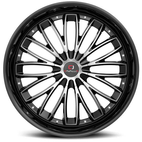 CLV-422490BLANK+18BM - Cavallo CLV-42 24X9 Blank 18mm Gloss Black & Machined - Cavallo Wheels Canada