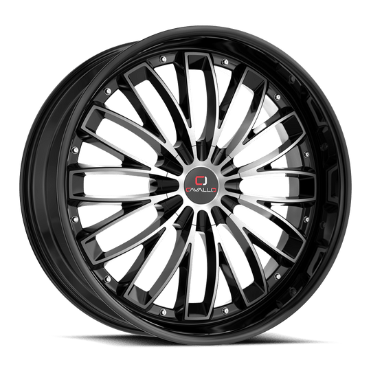 CLV-42188051081143+35BM - Cavallo CLV-42 18X8 5X108 35mm Gloss Black & Machined - Cavallo Wheels Canada