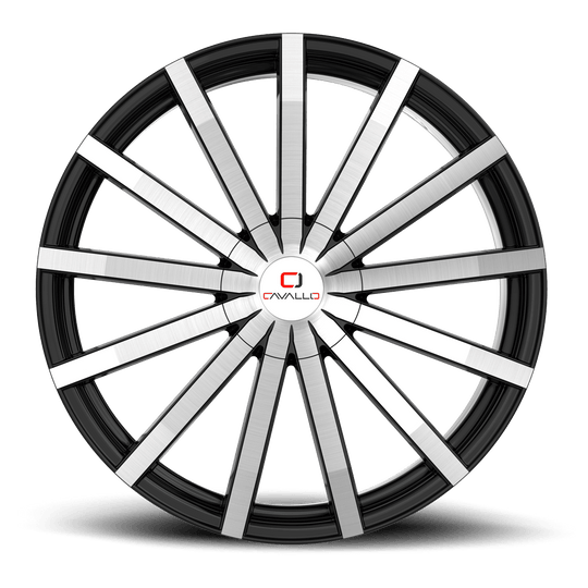 CLV-522490BLANK+18BM - Cavallo CLV-52 24X9 Blank 18mm Gloss Black & Machined - Cavallo Wheels Canada