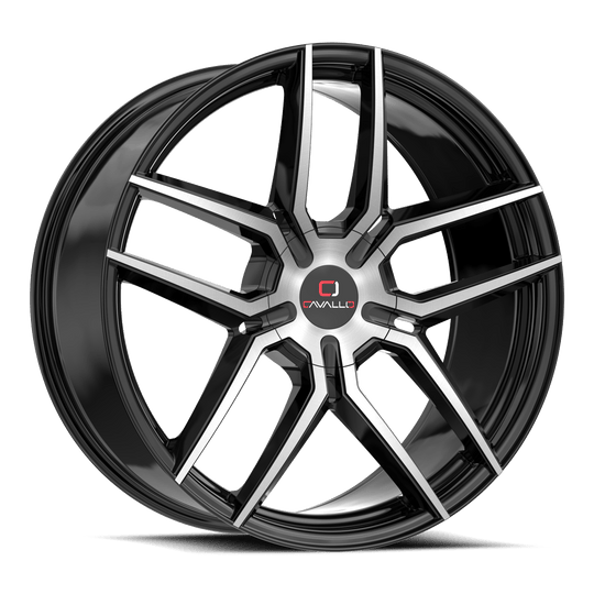 CLV-5520853635BM-I - Cavallo CLV-55 20X8.5 5X112 35mm Gloss Black & Machined - Cavallo Wheels Canada