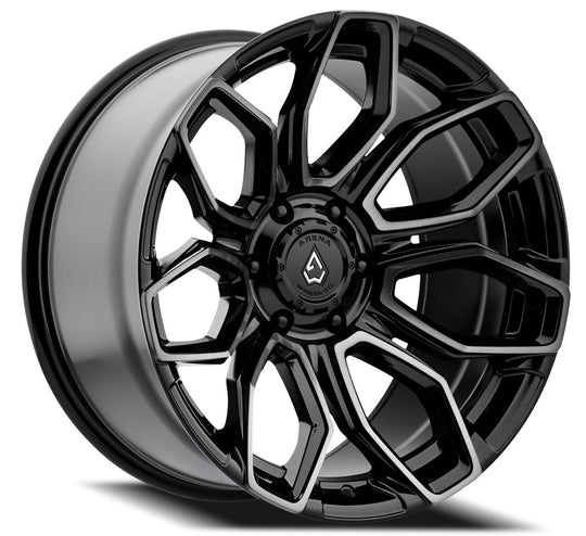 A116220089N01810 - Arena Cobra 22X10 6X135 -18mm Glossy Black Brushed Ddt Face Clear - Arena Wheels Canada