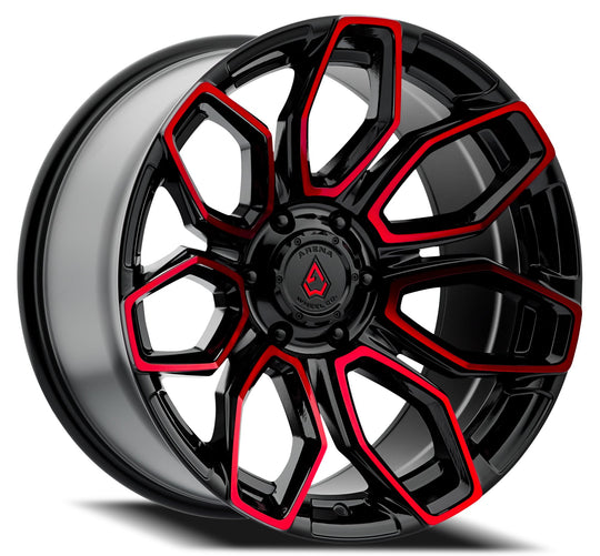 A116209089P00020 - Arena Cobra 20X9 6X135 0mm Glossy Black Machine Red Tint - Arena Wheels Canada