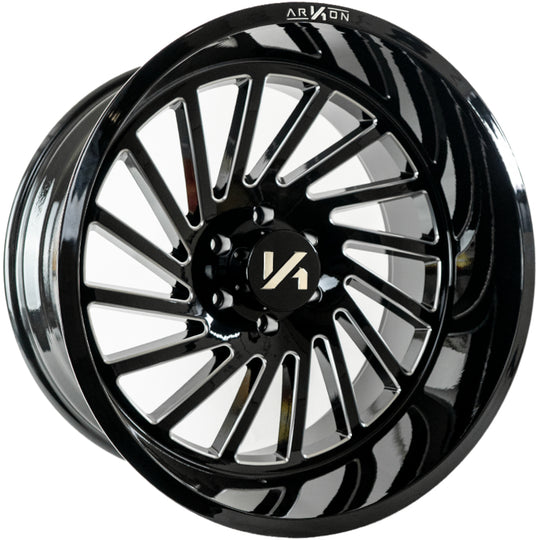 K14122208345 - Arkon Caesar 22X12 6X139.7 -51mm Gloss Black with Milled Edges - Arkon Wheels Canada