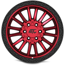 Charger l'image dans la galerie, GT1137181212446 - GT Offroad Chamber 18X12 5X127 / 5X139.7 ET -44mm Anodized Red Centre With Black Ring - GT Offroad Wheels Canada
