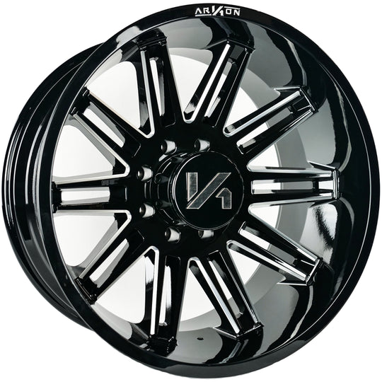 K17122208245 - Arkon Churchill 22X12 8X165.1 -51mm Gloss Black with Milled Edges - Arkon Wheels Canada