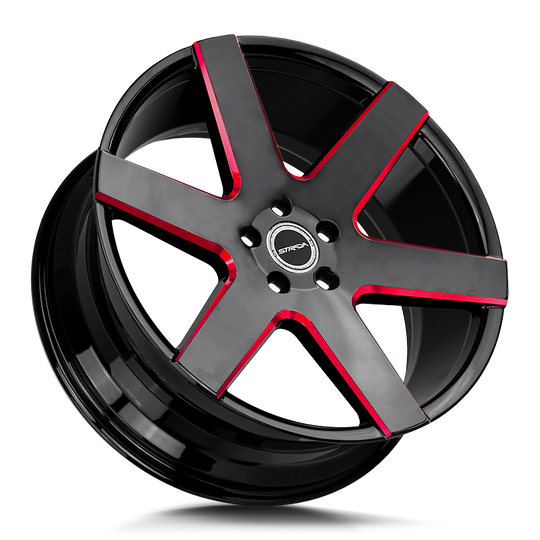 S60600015GBMLR - Strada S60 Coda 26X10 BLANK 15mm Gloss Black Candy Red Milled - Strada Wheels Canada