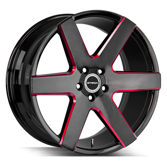 S60663924GBMLR - Strada S60 Coda 26X10 6x139.7 24mm Gloss Black Candy Red Milled - Strada Wheels Canada