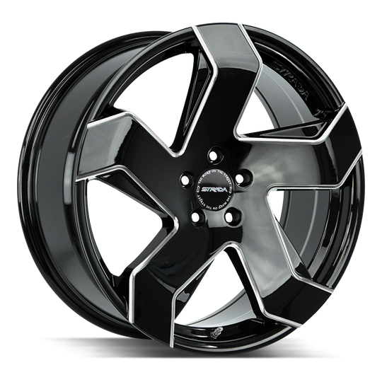S65251515GBMLE - Strada S65 Coltello 22X9 5x115 15mm Gloss Black Milled Edge - Strada Wheels Canada