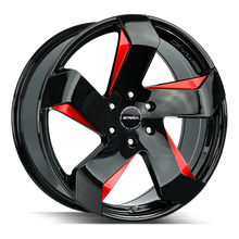 Load image into Gallery viewer, S65251515GBMLRE - Strada S65 Coltello 22X9 5x115 15mm Gloss Black Candy Red Milled E - Strada Wheels Canada