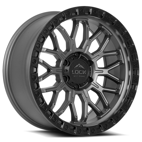 COMBAT-7957MGMBRR - Lock Offroad Combat 17X9 5X127 ET 1mm Matte Grey With Black Ring - Lock Offroad Wheels Canada