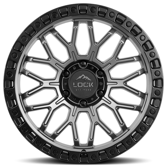 COMBAT-2163MGMBR - Lock Off-Road Combat 20X10 6X135 ET -18mm Matte Grey with Matte Black Ring - Lock Off-Road Wheels Canada