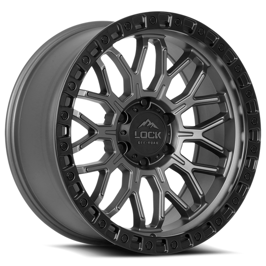 COMBAT-2163MGMBR - Lock Off-Road Combat 20X10 6X135 ET -18mm Matte Grey with Matte Black Ring - Lock Off-Road Wheels Canada