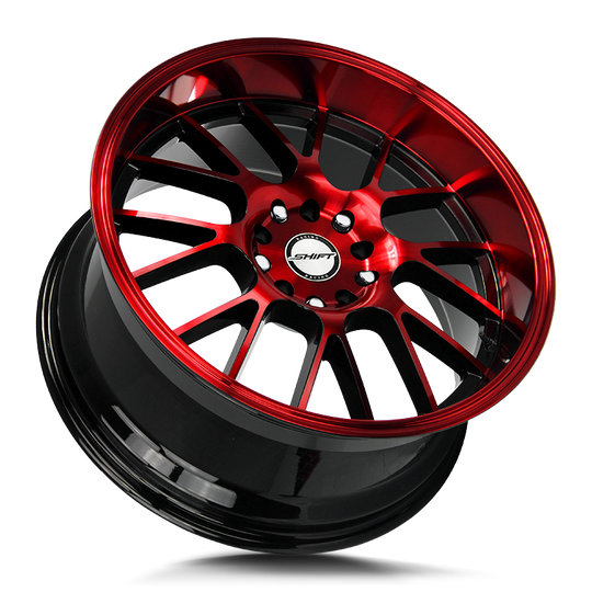H28850030GBMR - Shift H28 Crank 18X8.5 5X100 / 5X114.3 30mm Black & Red - Shift H28 Wheels Canada
