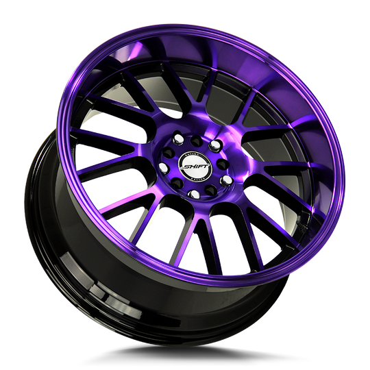 H28850030GBMP - Shift H28 Crank 18X8.5 5X114.3 / 5X100 30mm Gloss Black, Purple - Shift H28 Wheels Canada