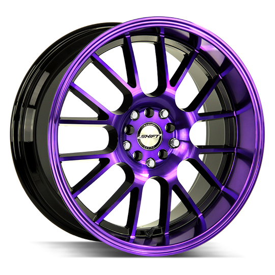 H28850030GBMP - Shift H28 Crank 18X8.5 5X114.3 / 5X100 30mm Gloss Black, Purple - Shift H28 Wheels Canada