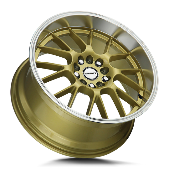 H28840030GP - Shift H28 Crank 18X8.5 4X114.3 / 4X100 30mm Gold, Polished - Shift H28 Wheels Canada