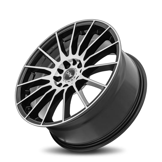 D15-177010H4073BMF - DRW D15 17X7 5X100 / 5X114.3 40mm Gloss Black Machine Face - DRW Wheels Canada
