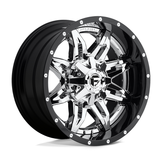 D26620209847 - Fuel Offroad D266 Lethal 20X12 6X135 / 6X139.7 -44mm Chrome Plated Gloss Black Lip - Fuel Offroad Wheels Canada