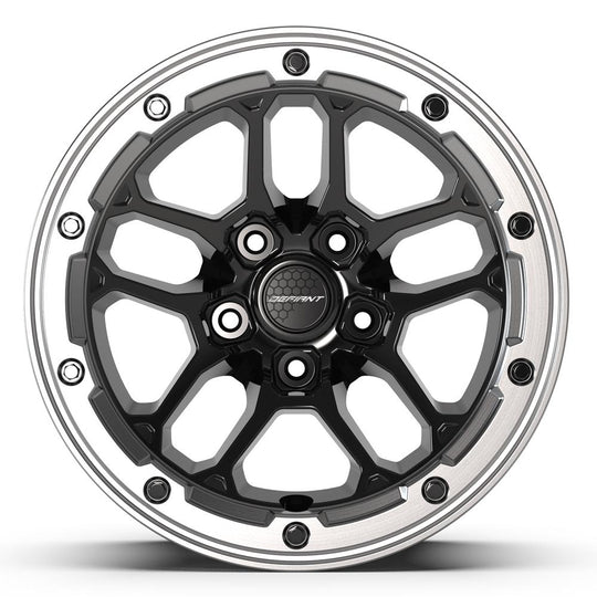 DF01-17080-5127-12MB - Defiant DF01 17X8 5X127 ET12mm Gloss Black with Milled Ring - Defiant Wheels Canada