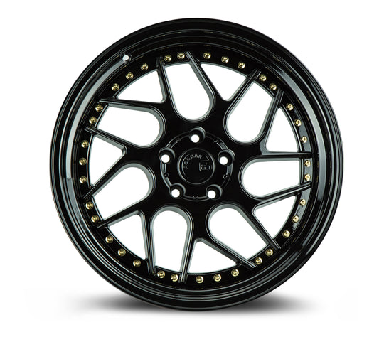 DS11885510035GBGR - Aodhan DS01 18X8.5 5X100 ET 35mm Gloss Black with Gold Rivets - Aodhan Wheels Canada