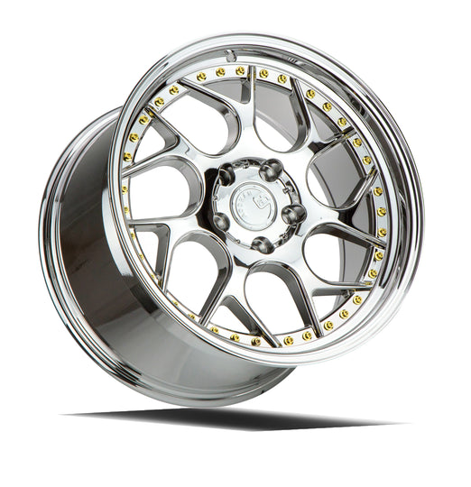 DS11885510035VC - Aodhan DS01 18X8.5 5X100 ET 35mm Vacuum Chrome with Gold Rivets - Aodhan Wheels Canada