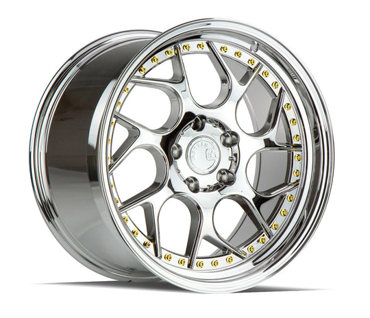 DS11885510035VC - Aodhan DS01 18X8.5 5X100 ET 35mm Vacuum Chrome with Gold Rivets - Aodhan Wheels Canada