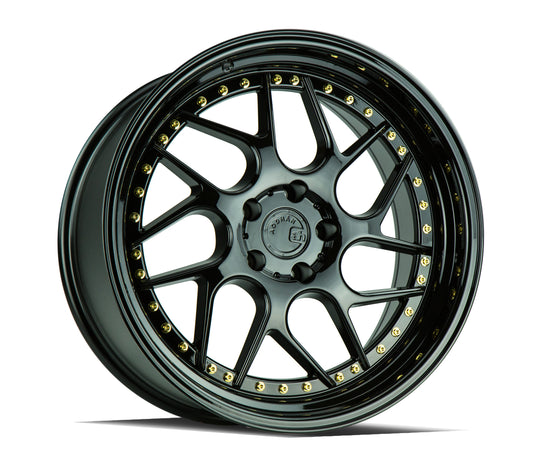DS11895510035GBGR - Aodhan DS01 18X9.5 5X100 ET 35mm Gloss Black with Gold Rivets - Aodhan Wheels Canada