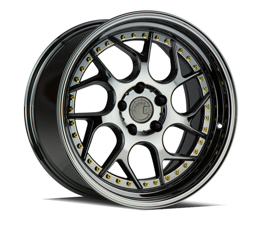 DS11895510035VB - Aodhan DS01 18X9.5 5X100 ET 35mm Black Vacuum with Gold Rivets - Aodhan Wheels Canada
