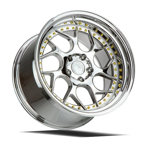 DS11895510035VC - Aodhan DS01 18X9.5 5X100 ET 35mm Vacuum Chrome with Gold Rivets - Aodhan Wheels Canada