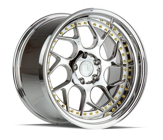DS11895510035VC - Aodhan DS01 18X9.5 5X100 ET 35mm Vacuum Chrome with Gold Rivets - Aodhan Wheels Canada