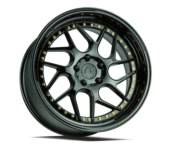 DS11895512025GBGR - Aodhan DS01 18X9.5 5X120 ET 25mm Gloss Black with Gold Rivets - Aodhan Wheels Canada