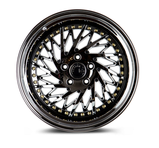 DS31895510035VB_D - Aodhan DS03 (Driver Side) 18X9.5 5X100 ET 35mm Black Vacuum with Gold Rivets - Aodhan Wheels Canada
